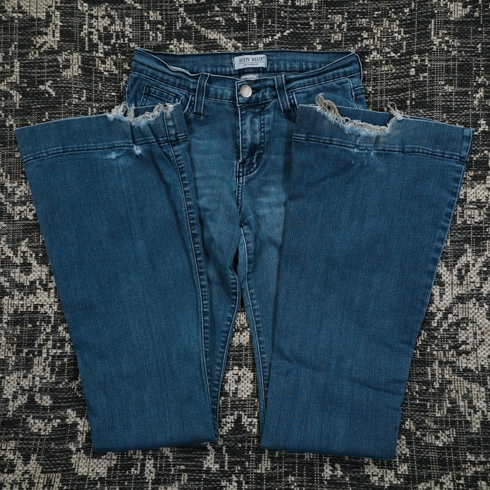 Judy Blue Medium Blue High-Rise Flare Jeans with Raw Hem